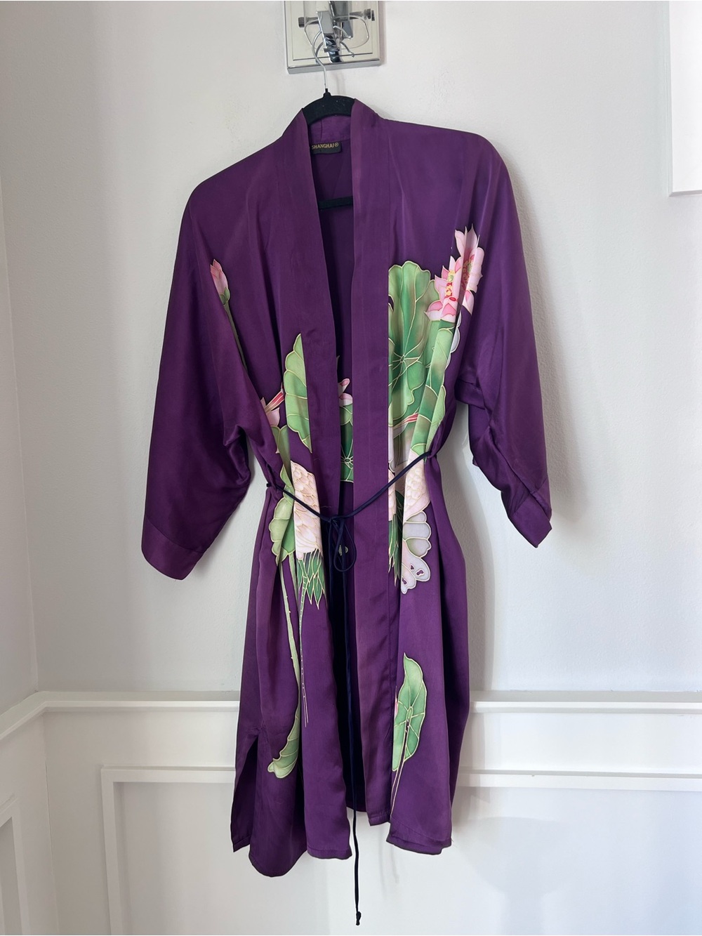 Purple Floral Silk Kimono Robe - Brand